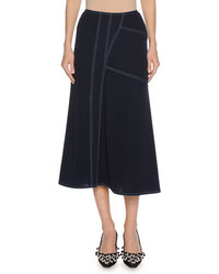 Marni Contrast Stitch Viscose A Line Midi Skirt Blue