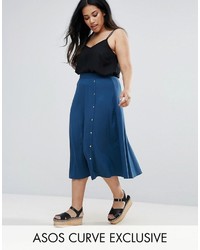 Asos Curve Curve Midi Skirt With Asymmetric Poppers