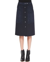 Theory Slyn Fixture Button Front Ponte Skirt Navy