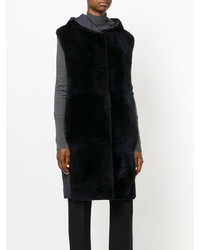 Max Mara Furry Detail Sleeveless Hooded Coat