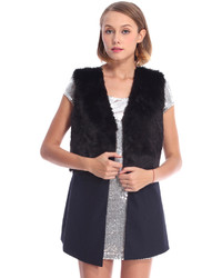 Romwe Sleeveless Black Dual Tone Faux Fur Coat