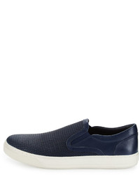 Vince Ace Perforated Leather Slip On Sneaker Navy