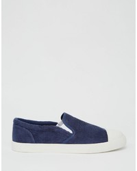 Asos Slip On Sneakers In Navy Cord With Toe Cap