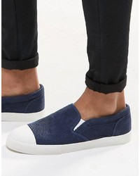 Asos Slip On Sneakers In Navy Cord With Toe Cap