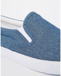 Asos Brand Slip On Sneakers In Blue Chambray