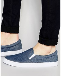 Asos Brand Slip On Sneakers In Blue Chambray