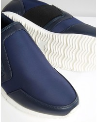 Asos Brand Slip On Sneakers In Navy Neoprene With Elastic
