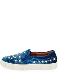 Aquazzura Cosmic Pearls Slip On Sneaker Ocean Blue