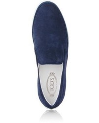 Tod's Raffia Trimmed Suede Slip On Sneakers Navy Size 75 M