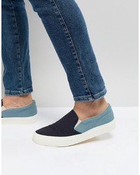 ASOS DESIGN Slip On Plimsolls In Two Tone Chambray And Navy