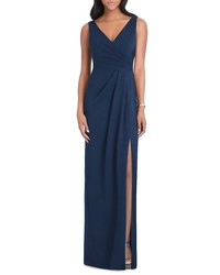 After Six Pleated Surplice Stretch Crepe Gown