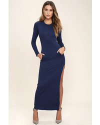 LuLu*s Want It All Navy Blue Long Sleeve Maxi Dress