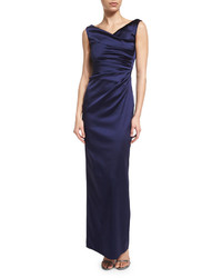 Talbot Runhof Colly Sleeveless Ruched Column Gown Royal Navy