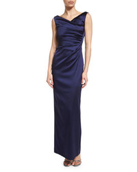 Talbot Runhof Colly Sleeveless Ruched Column Gown Royal Navy