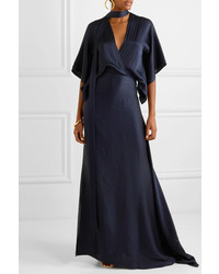 Roland Mouret Duval Wrap Effect Asymmetric Hammered Silk Satin Gown