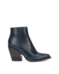 Navy Snake Leather Ankle Boots