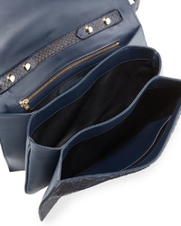 Jason Wu Charlotte Origami Python Leather Evening Clutch Bag Navy