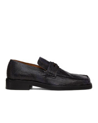 Navy Snake Leather Loafers