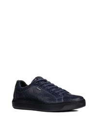 Navy Snake Leather Low Top Sneakers