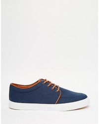 Asos Brand Lace Up Sneakers In Navy Canvas