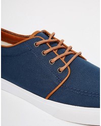 Asos Brand Lace Up Sneakers In Navy Canvas