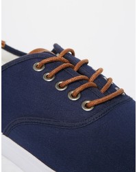 Asos Brand Sneakers In Navy With Tan Trims