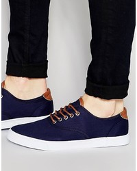Asos Brand Sneakers In Navy With Tan Trims