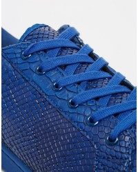 Asos Lace Up Sneakers In Blue Snakeskin Effect