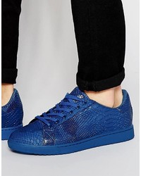 Asos Lace Up Sneakers In Blue Snakeskin Effect