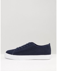 Asos Lace Up Sneakers In Navy Mesh