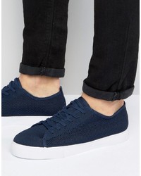Asos Lace Up Sneakers In Navy Mesh