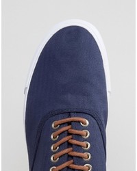 Asos Lace Up Sneakers In Navy With Tan Trims
