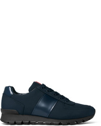 Prada Match Race Leather Trimmed Canvas Sneakers