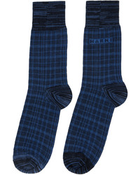 Marni Black Blue Micro Check Socks