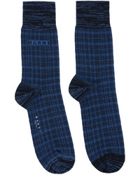 Marni Black Blue Micro Check Socks