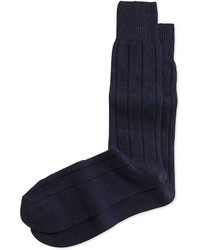 Neiman Marcus Cashmere Blend Flat Knit Socks Navy