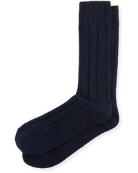 Neiman Marcus Cashmere Blend Ribbed Socks Navy