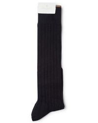 Brunello Cucinelli Contrast Tipped Ribbed Cashmere Over The Calf Socks