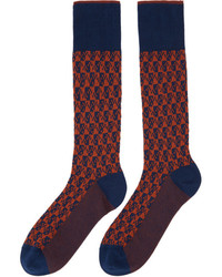 Prada Navy And Orange Pixel Socks