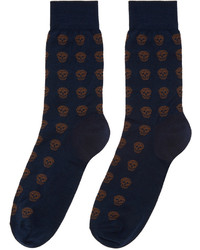 Alexander McQueen Navy Brown Skulls Socks