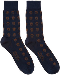 Alexander McQueen Navy Brown Skulls Socks