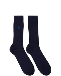 Burberry Navy Embroidered Monogram Socks