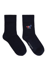 MAISON KITSUNÉ Navy Tricolor Fox Socks