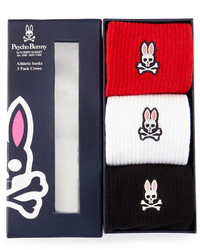 Psycho Bunny Three Pack Crew Sock Set Blackredwhite
