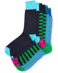 Neiman Marcus Three Pair Sock Set Greennavyblue