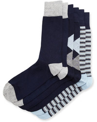 Neiman Marcus Three Pair Sock Set Navygrayblue