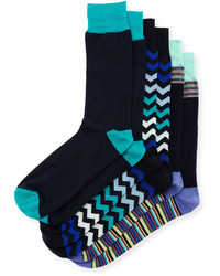 Neiman Marcus Three Pair Socks Set Navygreenblue