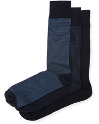 Neiman Marcus Three Pair Wardrobe Sock Set Navy