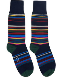 Paul Smith Two Pack Black Navy Yodel Stripe Socks