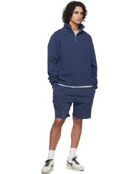Les Tien Blue Snap Front Shorts